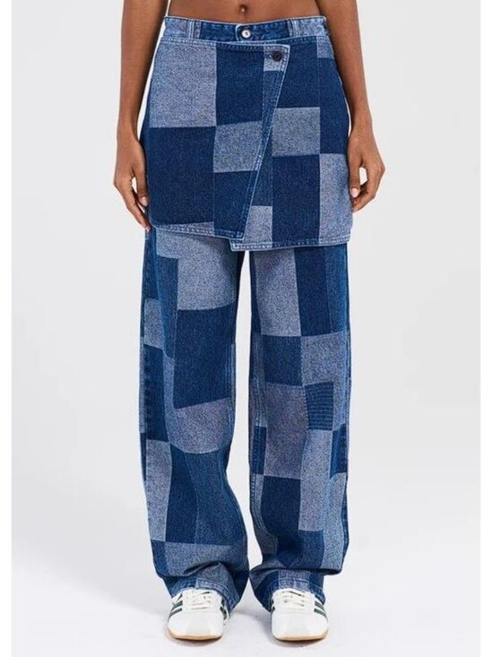 Eenk Denim - EENK Women's Wrap Straight Denim Pants Size S In Blue Cotton